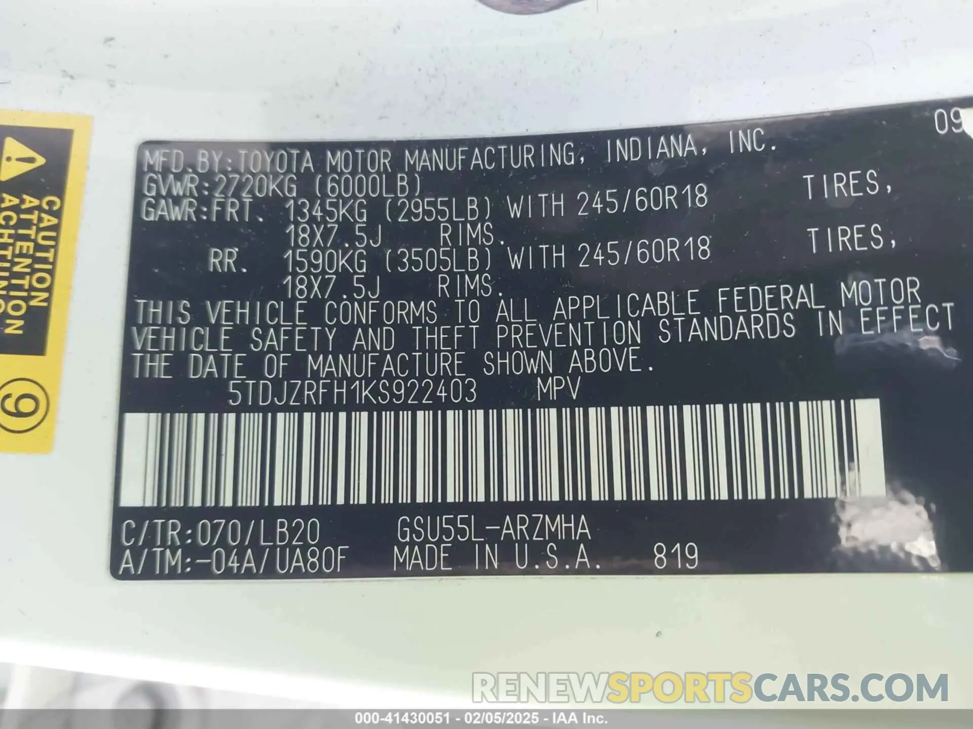 9 Фотография поврежденного автомобиля 5TDJZRFH1KS922403 TOYOTA HIGHLANDER 2019