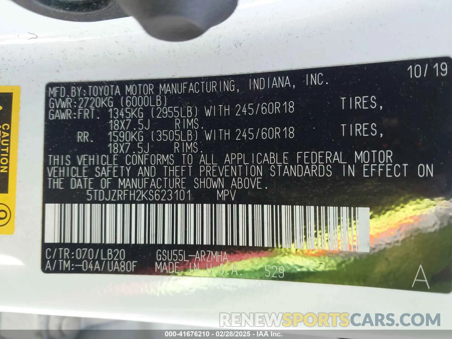 9 Photograph of a damaged car 5TDJZRFH2KS623101 TOYOTA HIGHLANDER 2019