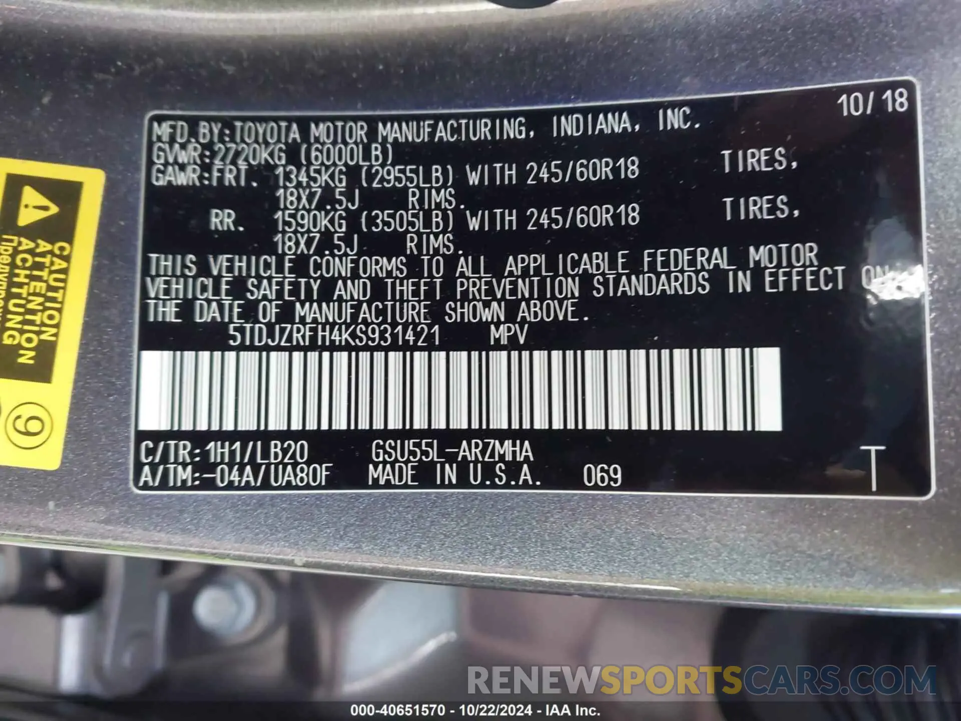 9 Фотография поврежденного автомобиля 5TDJZRFH4KS931421 TOYOTA HIGHLANDER 2019