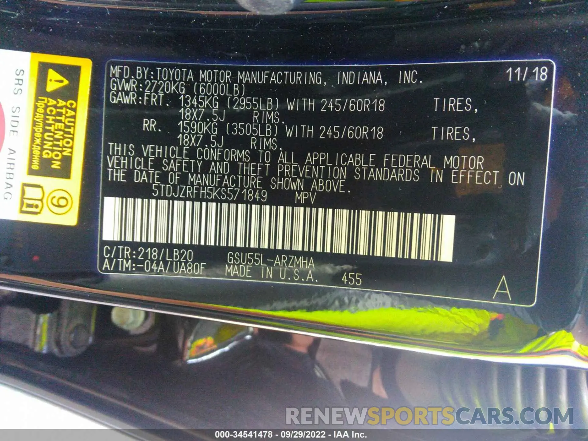 9 Фотография поврежденного автомобиля 5TDJZRFH5KS571849 TOYOTA HIGHLANDER 2019