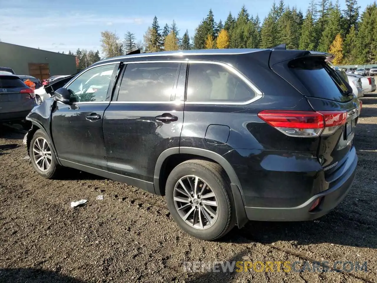 2 Photograph of a damaged car 5TDJZRFH5KS625506 TOYOTA HIGHLANDER 2019