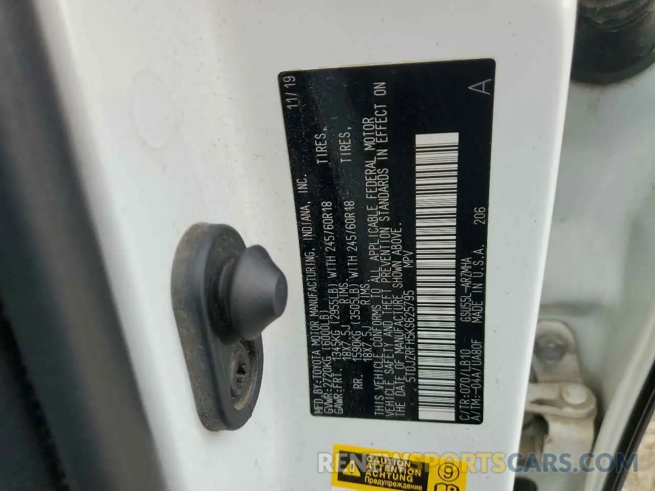 14 Фотография поврежденного автомобиля 5TDJZRFH5KS625795 TOYOTA HIGHLANDER 2019