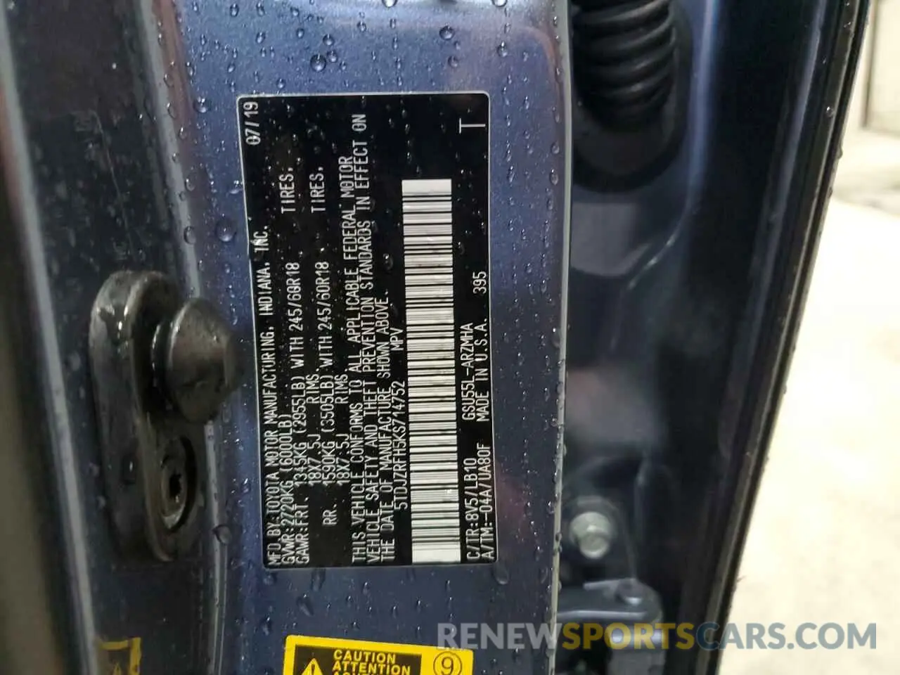 13 Фотография поврежденного автомобиля 5TDJZRFH5KS714752 TOYOTA HIGHLANDER 2019