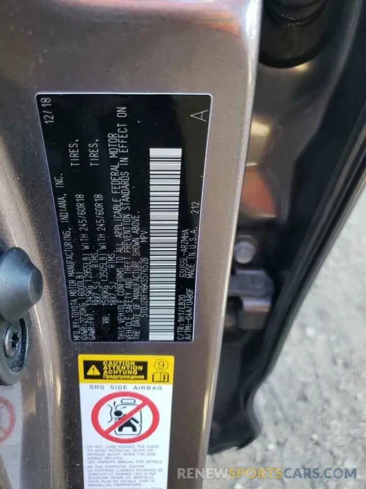 13 Фотография поврежденного автомобиля 5TDJZRFH6KS576526 TOYOTA HIGHLANDER 2019