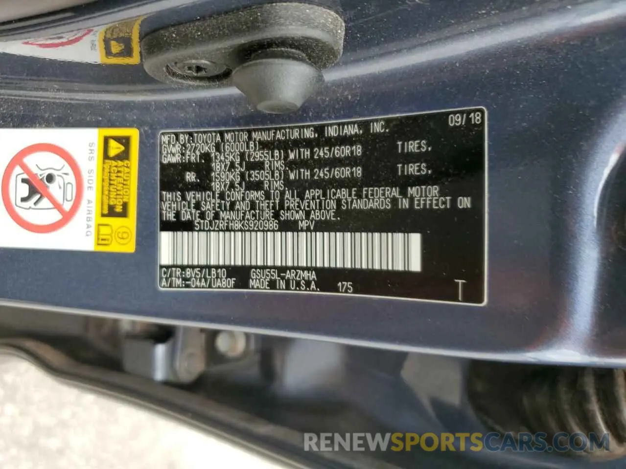 13 Фотография поврежденного автомобиля 5TDJZRFH8KS920986 TOYOTA HIGHLANDER 2019
