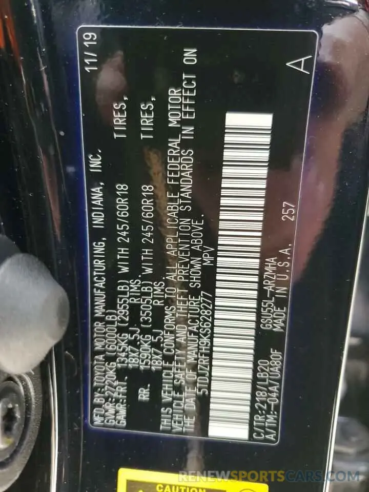 14 Фотография поврежденного автомобиля 5TDJZRFH9KS628277 TOYOTA HIGHLANDER 2019