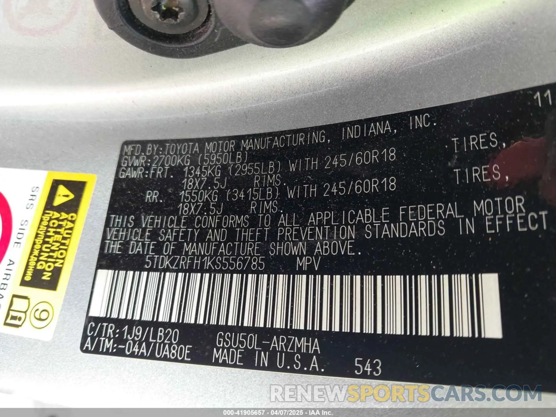 9 Photograph of a damaged car 5TDKZRFH1KS556785 TOYOTA HIGHLANDER 2019