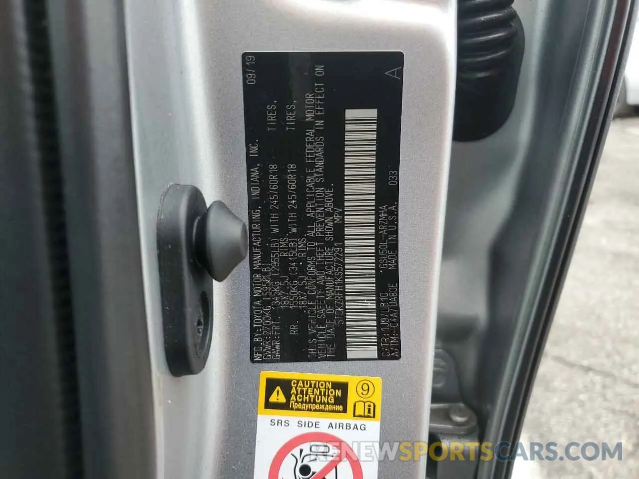 13 Фотография поврежденного автомобиля 5TDKZRFH1KS572291 TOYOTA HIGHLANDER 2019
