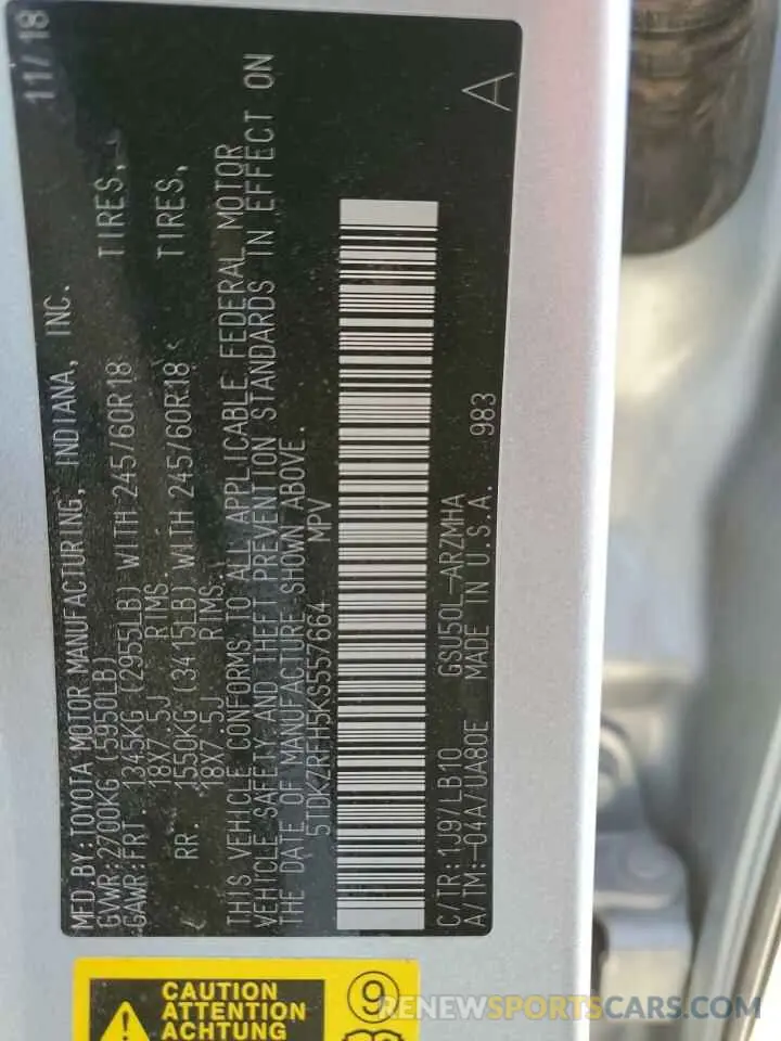 13 Фотография поврежденного автомобиля 5TDKZRFH5KS557664 TOYOTA HIGHLANDER 2019