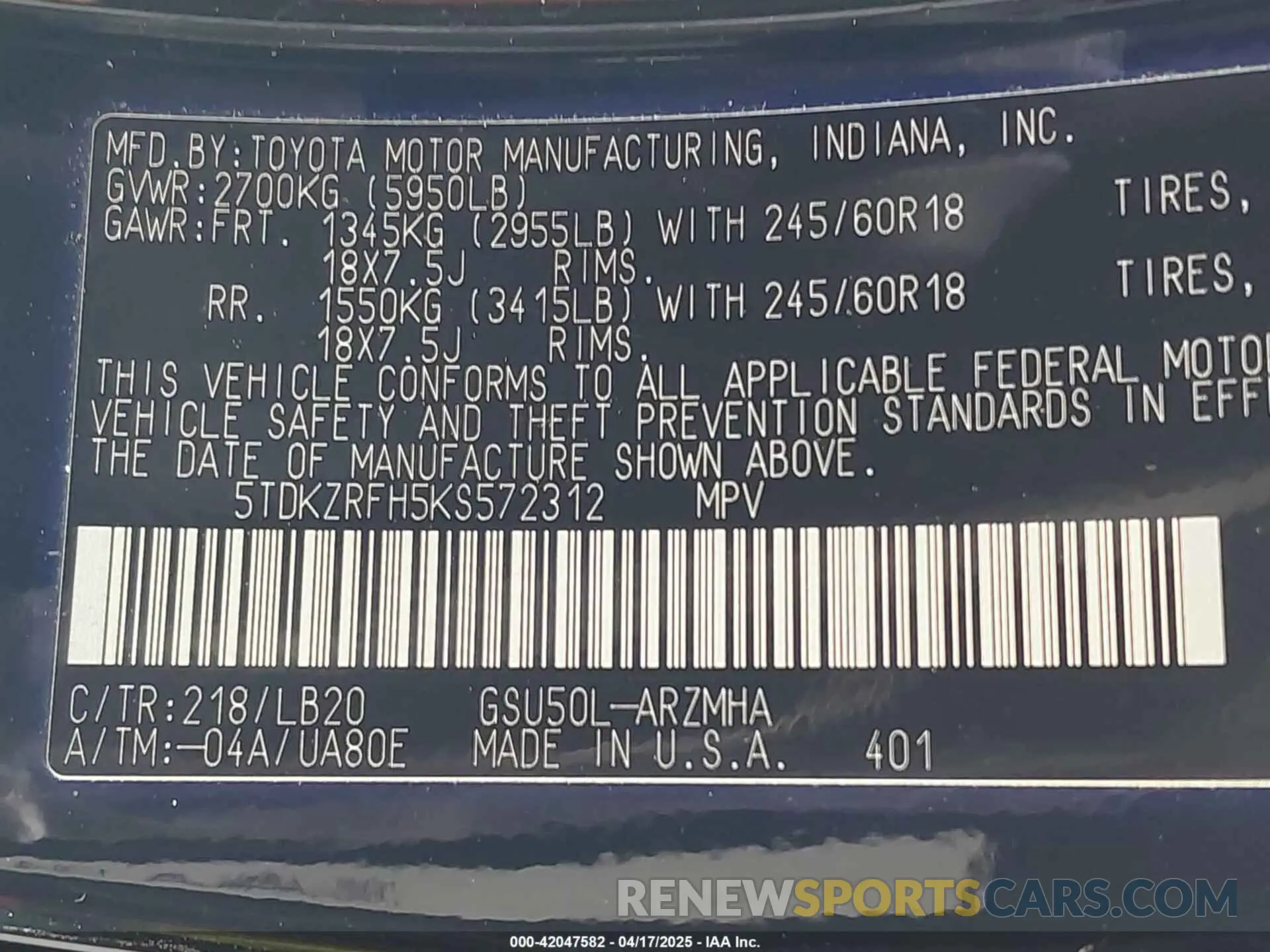 9 Photograph of a damaged car 5TDKZRFH5KS572312 TOYOTA HIGHLANDER 2019