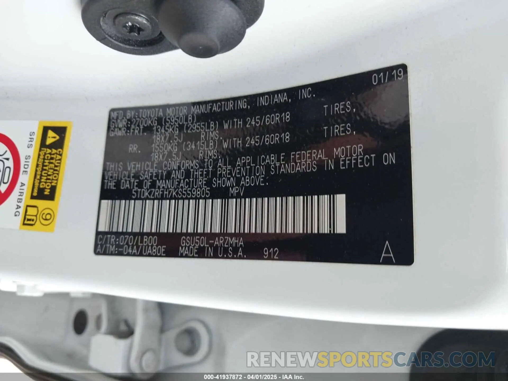 9 Фотография поврежденного автомобиля 5TDKZRFH7KS559805 TOYOTA HIGHLANDER 2019