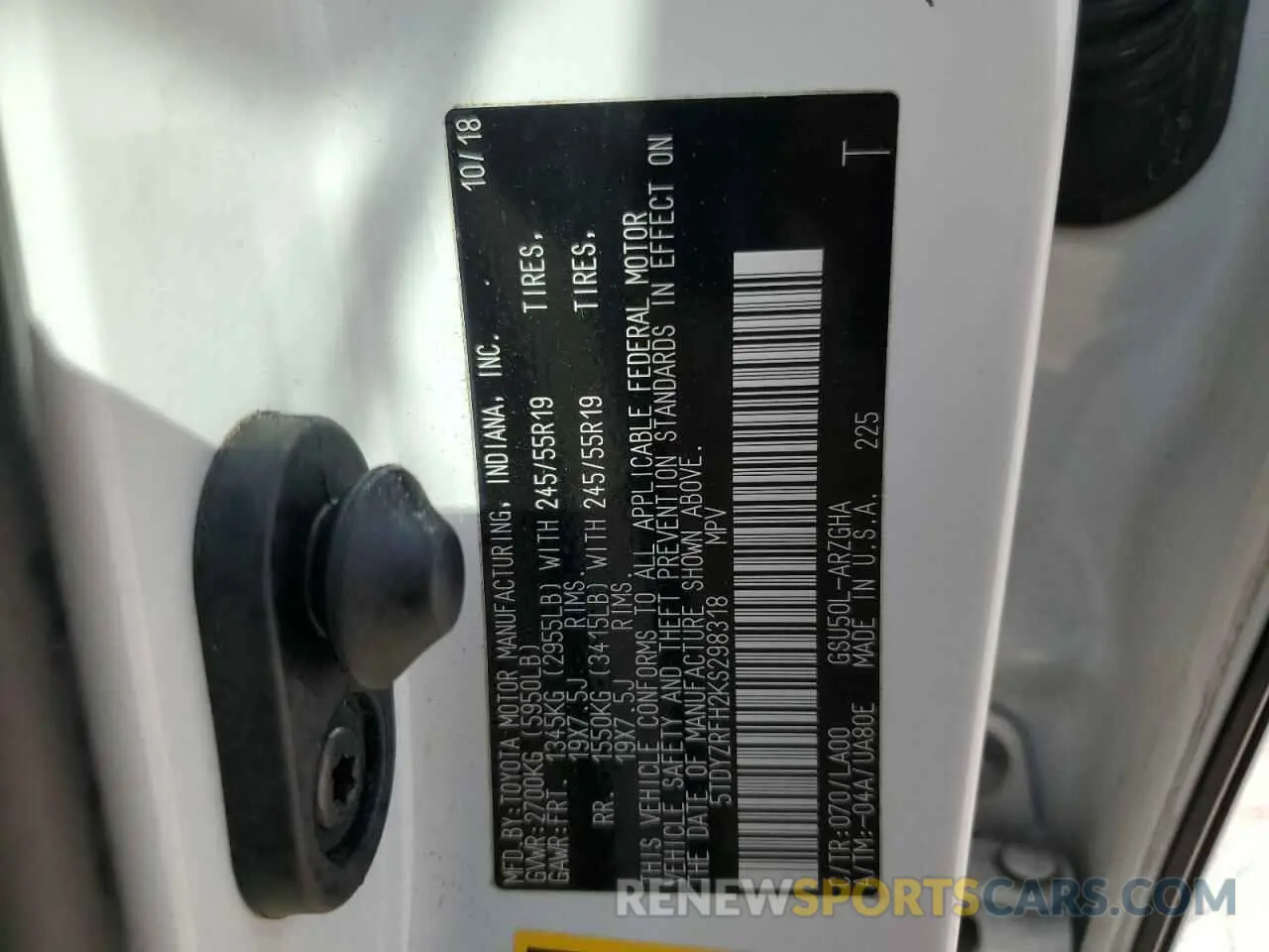 13 Фотография поврежденного автомобиля 5TDYZRFH2KS298318 TOYOTA HIGHLANDER 2019