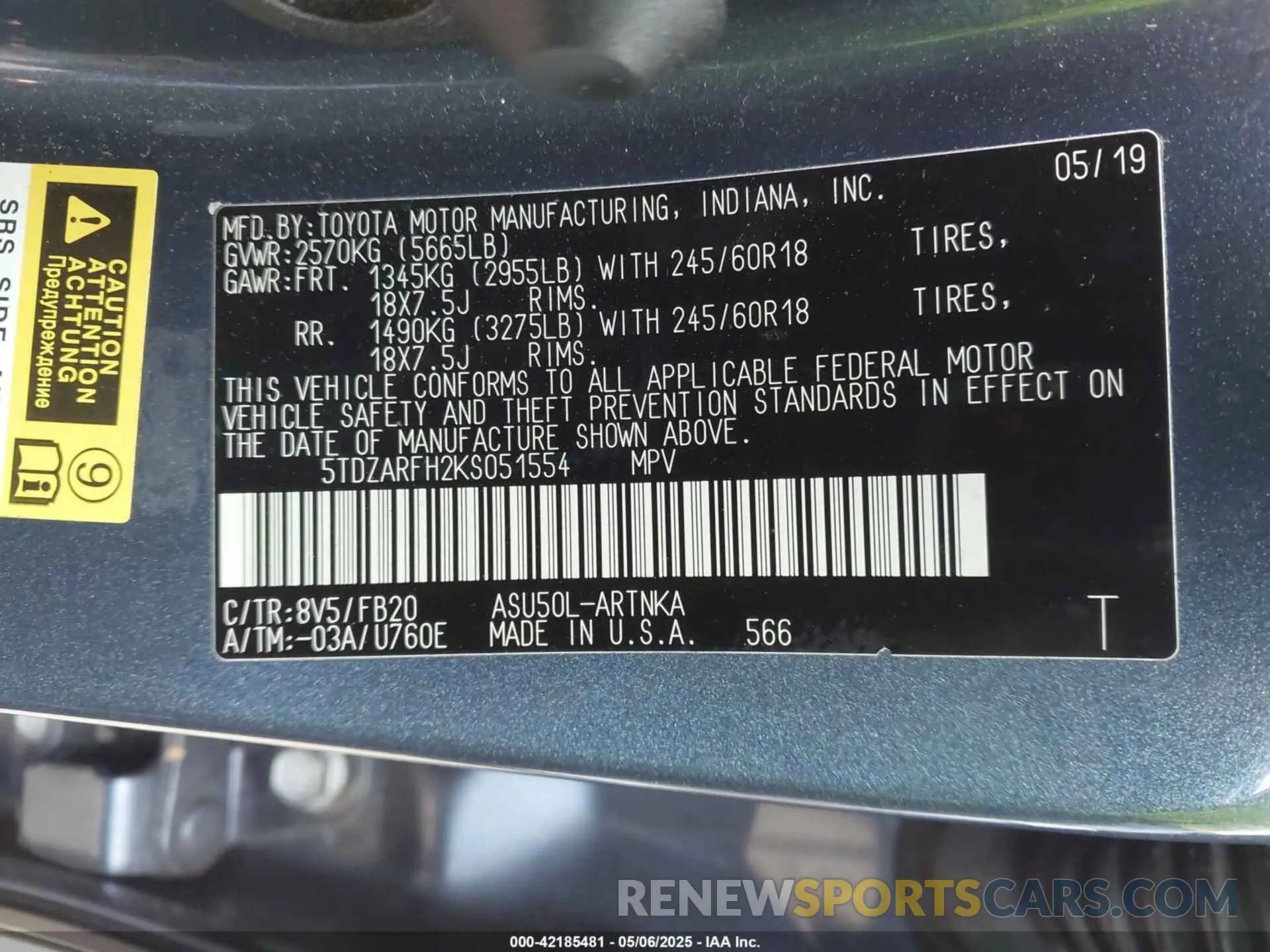 9 Photograph of a damaged car 5TDZARFH2KS051554 TOYOTA HIGHLANDER 2019