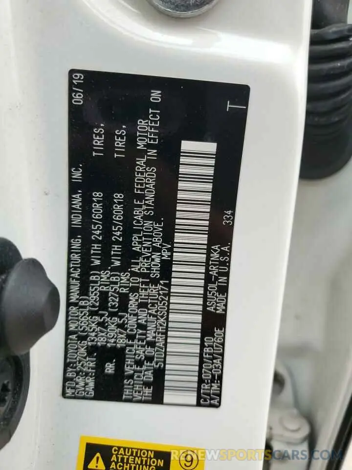 13 Photograph of a damaged car 5TDZARFH2KS052171 TOYOTA HIGHLANDER 2019
