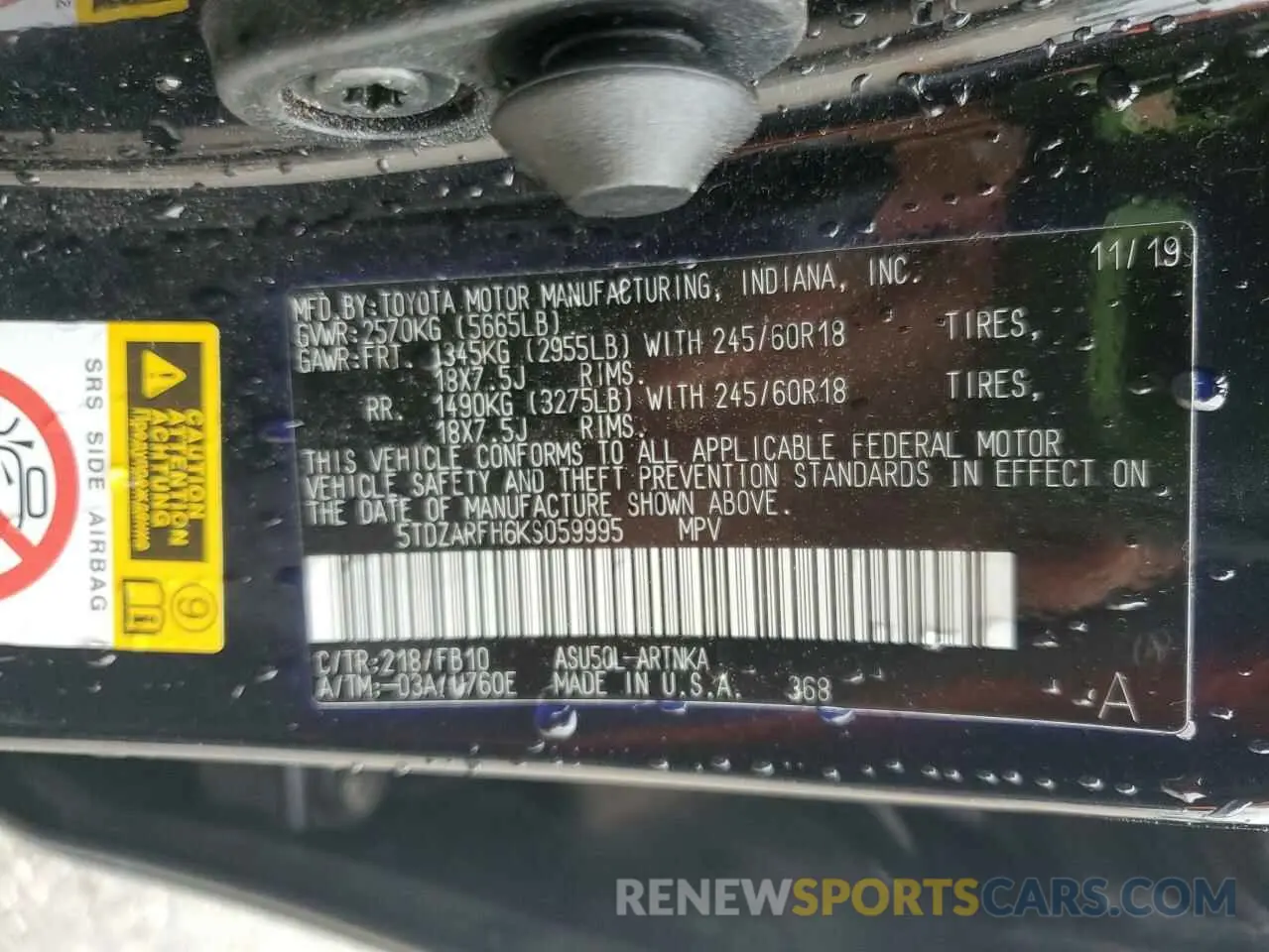 13 Фотография поврежденного автомобиля 5TDZARFH6KS059995 TOYOTA HIGHLANDER 2019