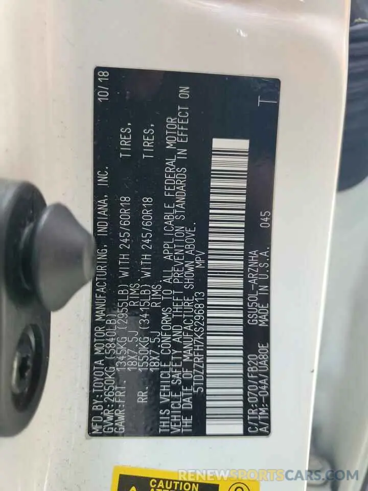 14 Photograph of a damaged car 5TDZZRFH7KS296813 TOYOTA HIGHLANDER 2019