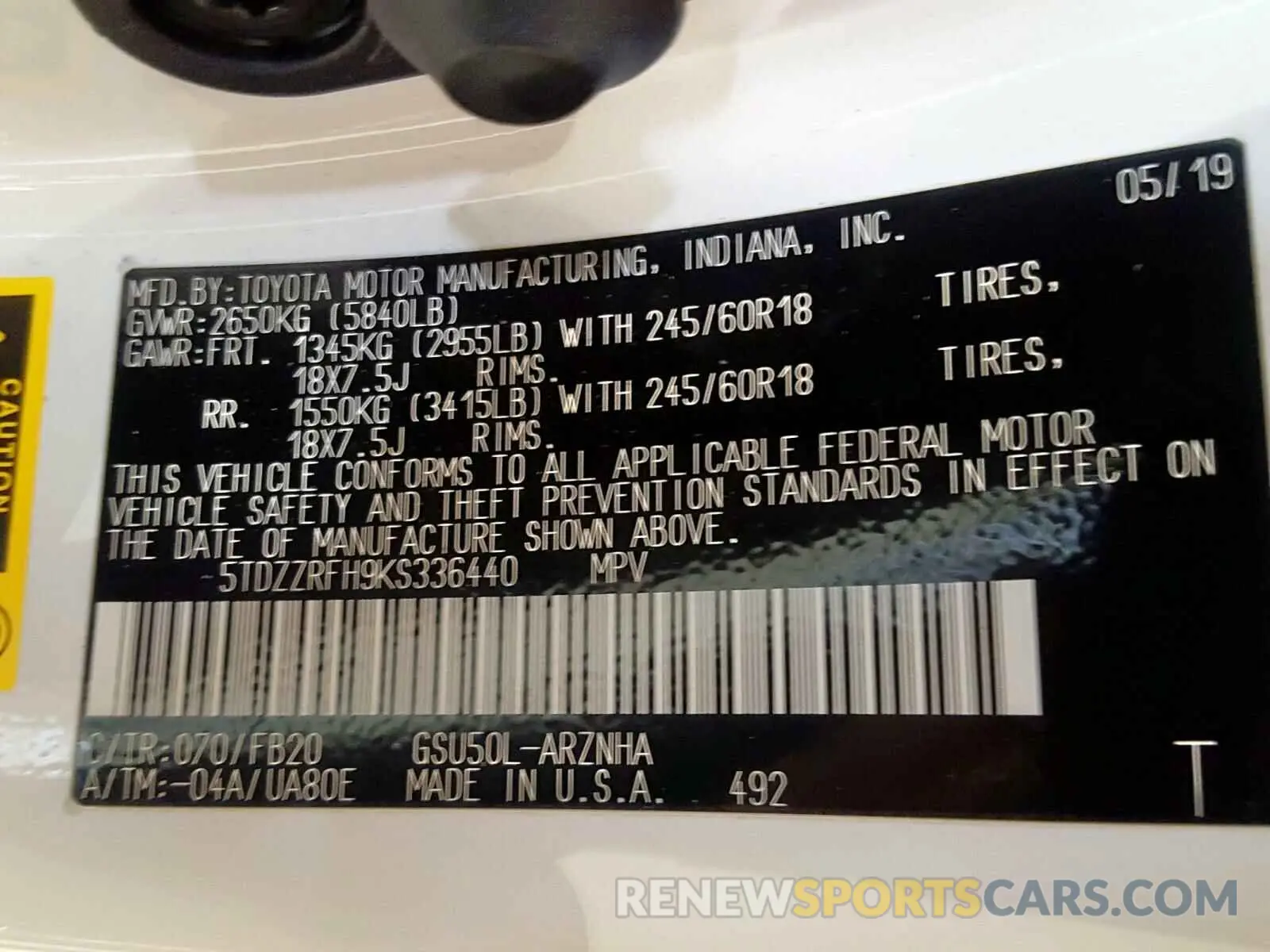 10 Фотография поврежденного автомобиля 5TDZZRFH9KS336440 TOYOTA HIGHLANDER 2019