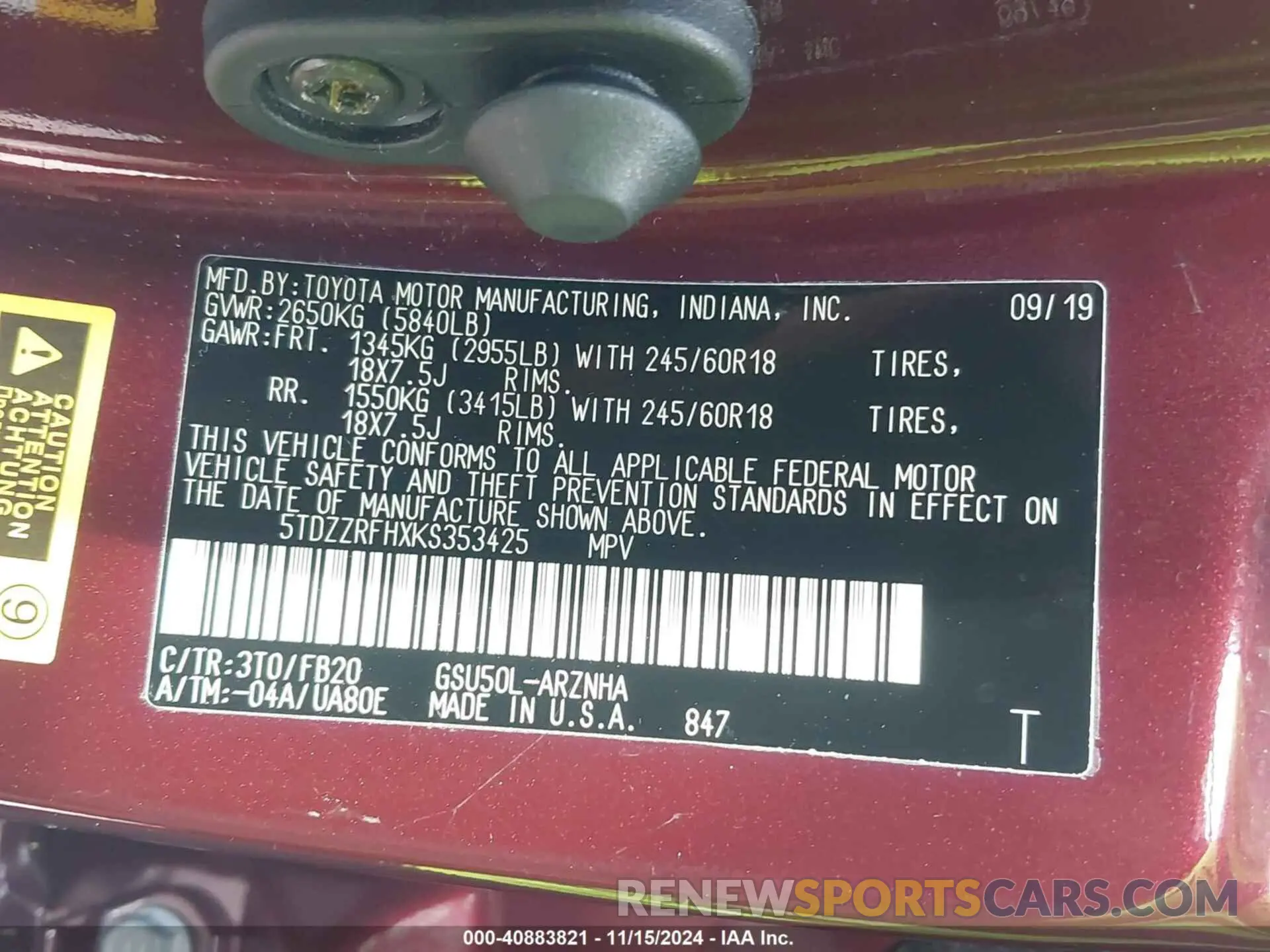 9 Фотография поврежденного автомобиля 5TDZZRFHXKS353425 TOYOTA HIGHLANDER 2019