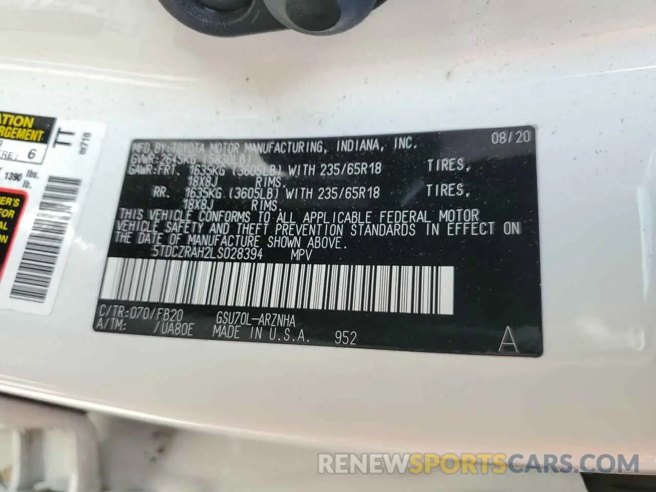 10 Фотография поврежденного автомобиля 5TDCZRAH2LS028394 TOYOTA HIGHLANDER 2020