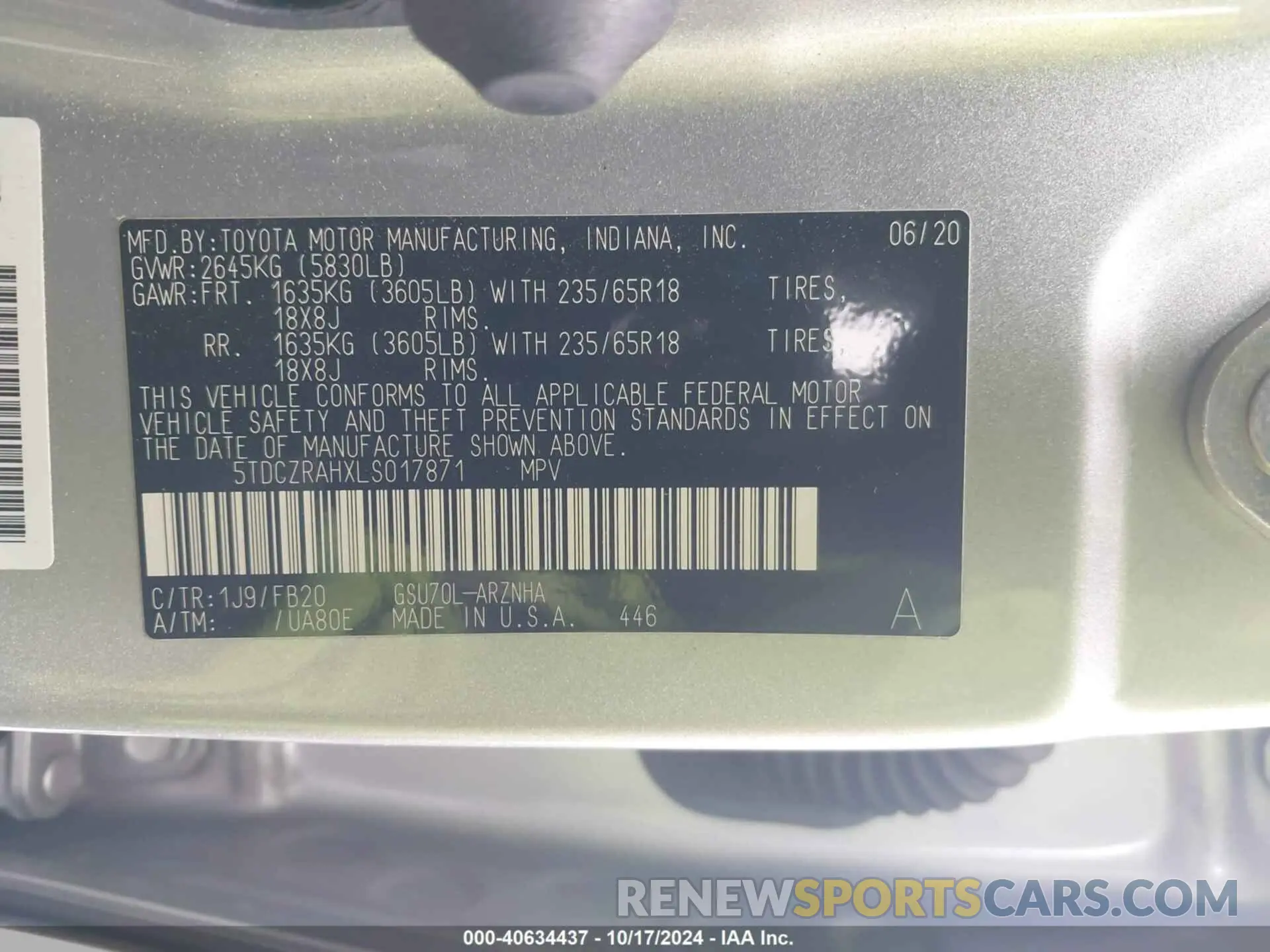 9 Фотография поврежденного автомобиля 5TDCZRAHXLS017871 TOYOTA HIGHLANDER 2020