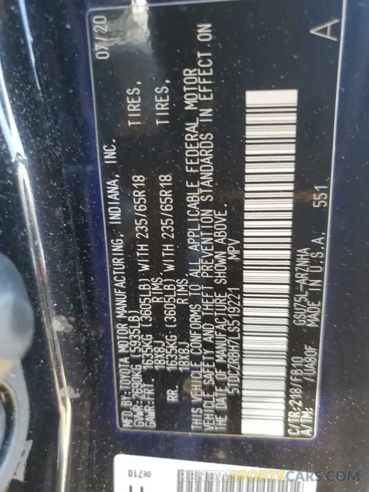 13 Фотография поврежденного автомобиля 5TDCZRBH7LS519221 TOYOTA HIGHLANDER 2020