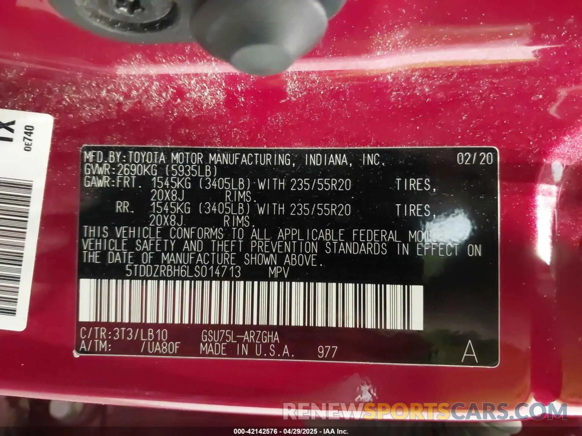 9 Фотография поврежденного автомобиля 5TDDZRBH6LS014713 TOYOTA HIGHLANDER 2020