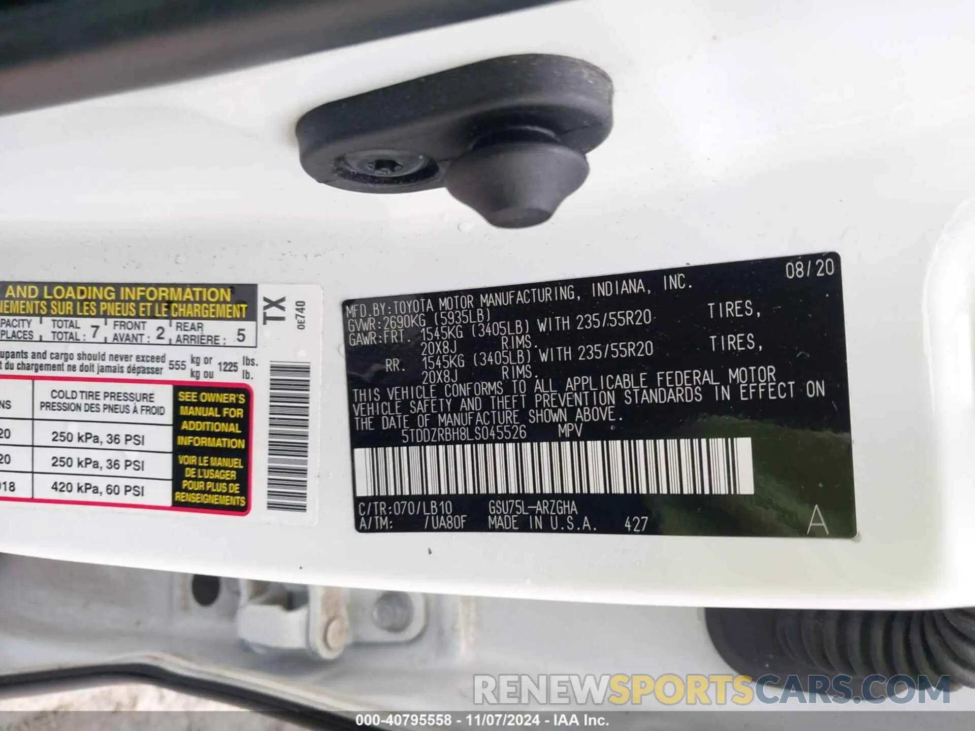 9 Фотография поврежденного автомобиля 5TDDZRBH8LS045526 TOYOTA HIGHLANDER 2020