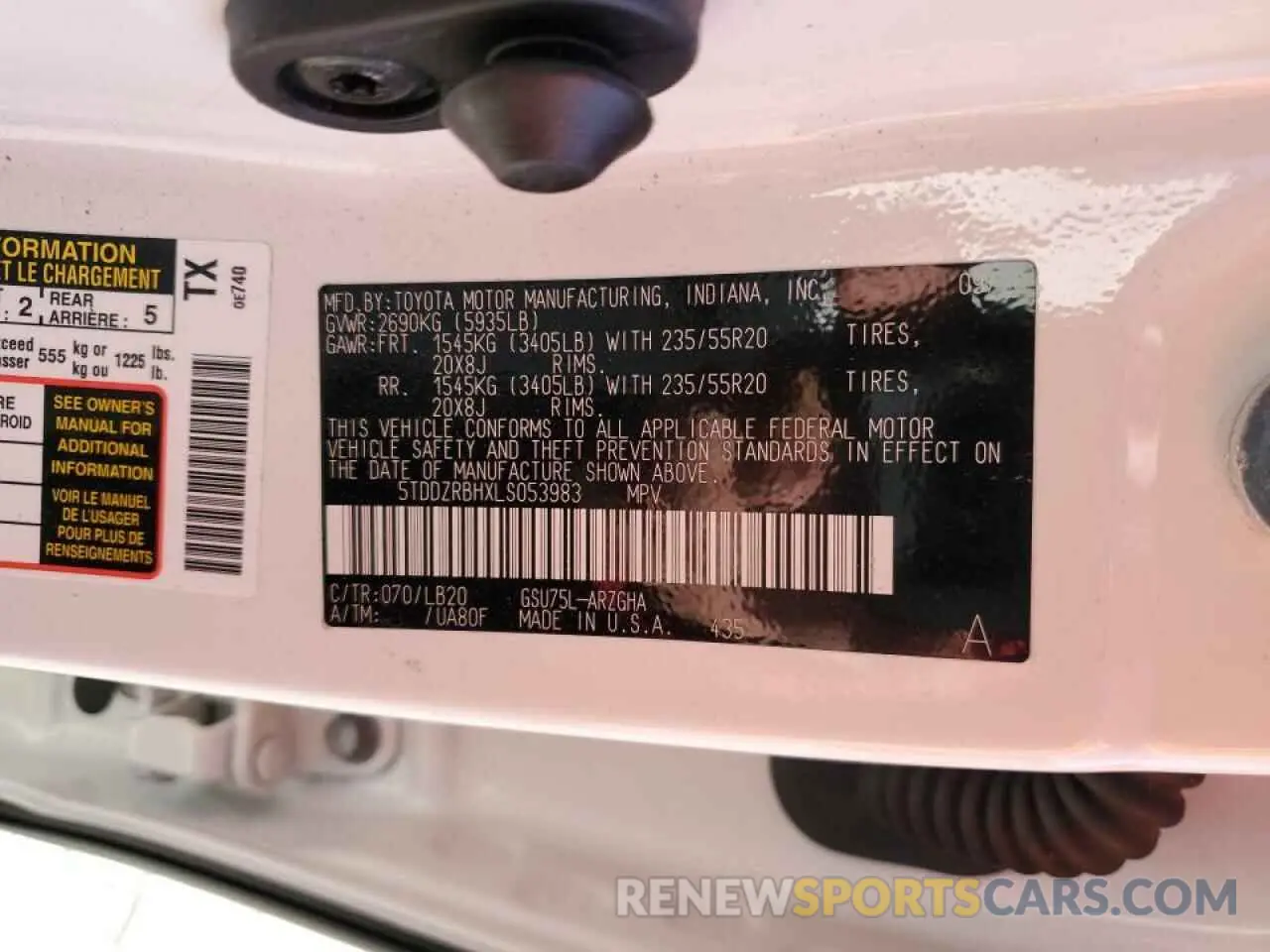 14 Photograph of a damaged car 5TDDZRBHXLS053983 TOYOTA HIGHLANDER 2020