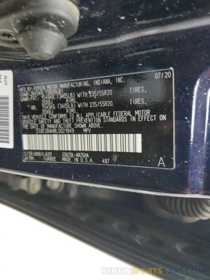 14 Photograph of a damaged car 5TDFZRAH8LS021849 TOYOTA HIGHLANDER 2020
