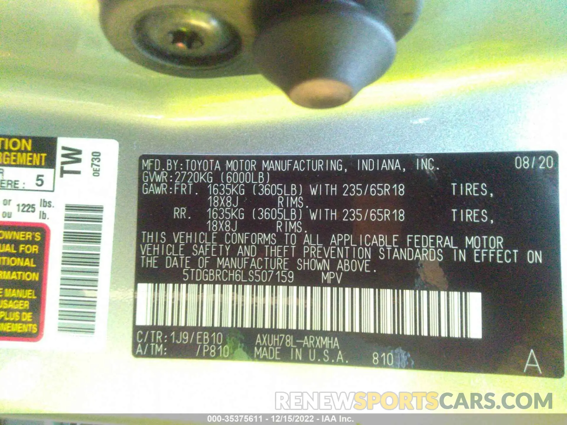 9 Photograph of a damaged car 5TDGBRCH6LS507159 TOYOTA HIGHLANDER 2020