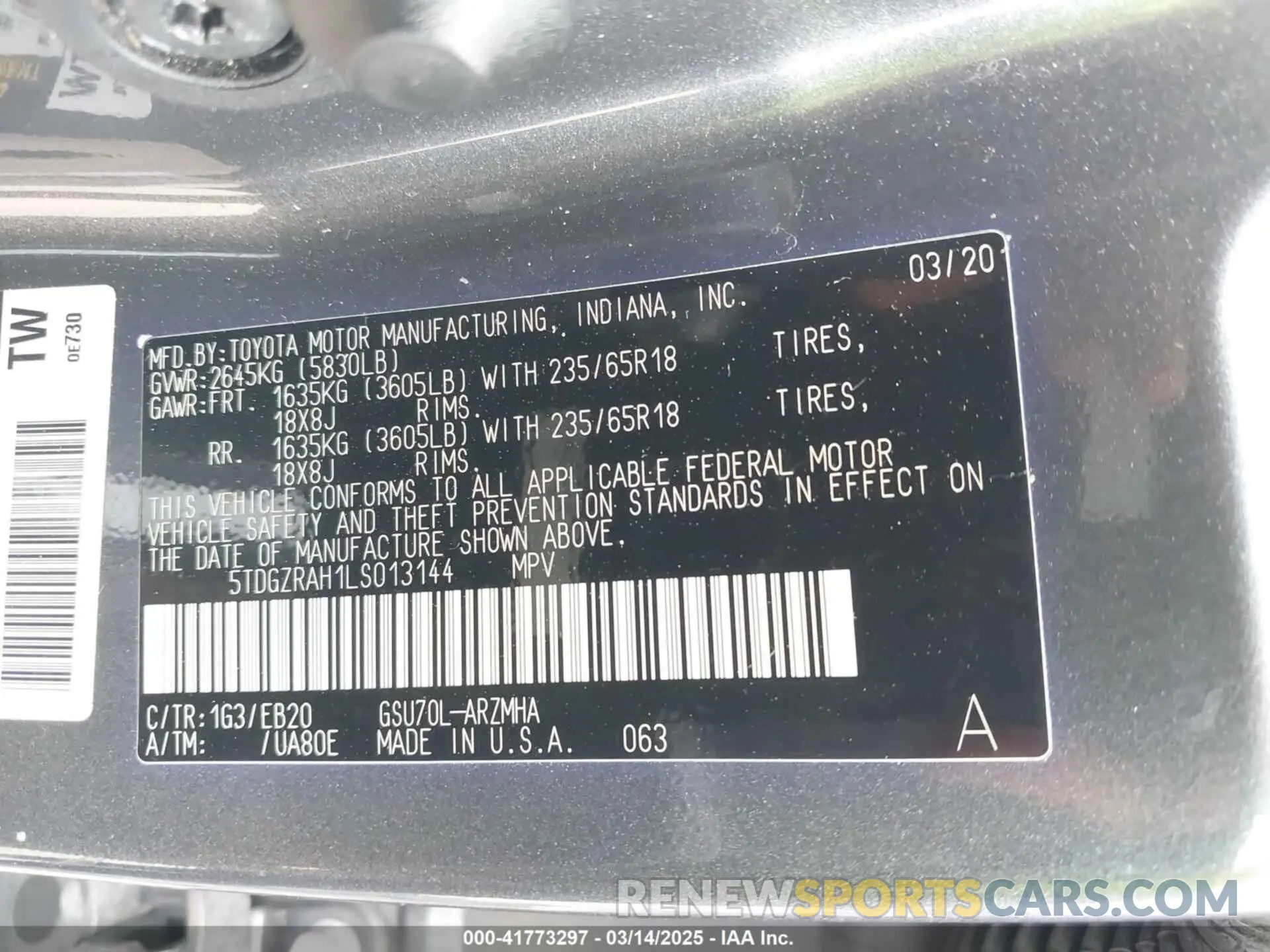 9 Photograph of a damaged car 5TDGZRAH1LS013144 TOYOTA HIGHLANDER 2020