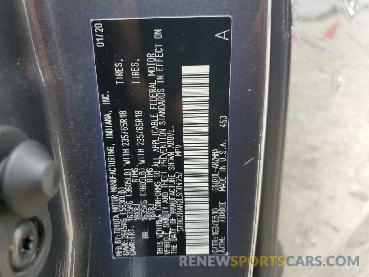 13 Photograph of a damaged car 5TDGZRAH2LS004257 TOYOTA HIGHLANDER 2020