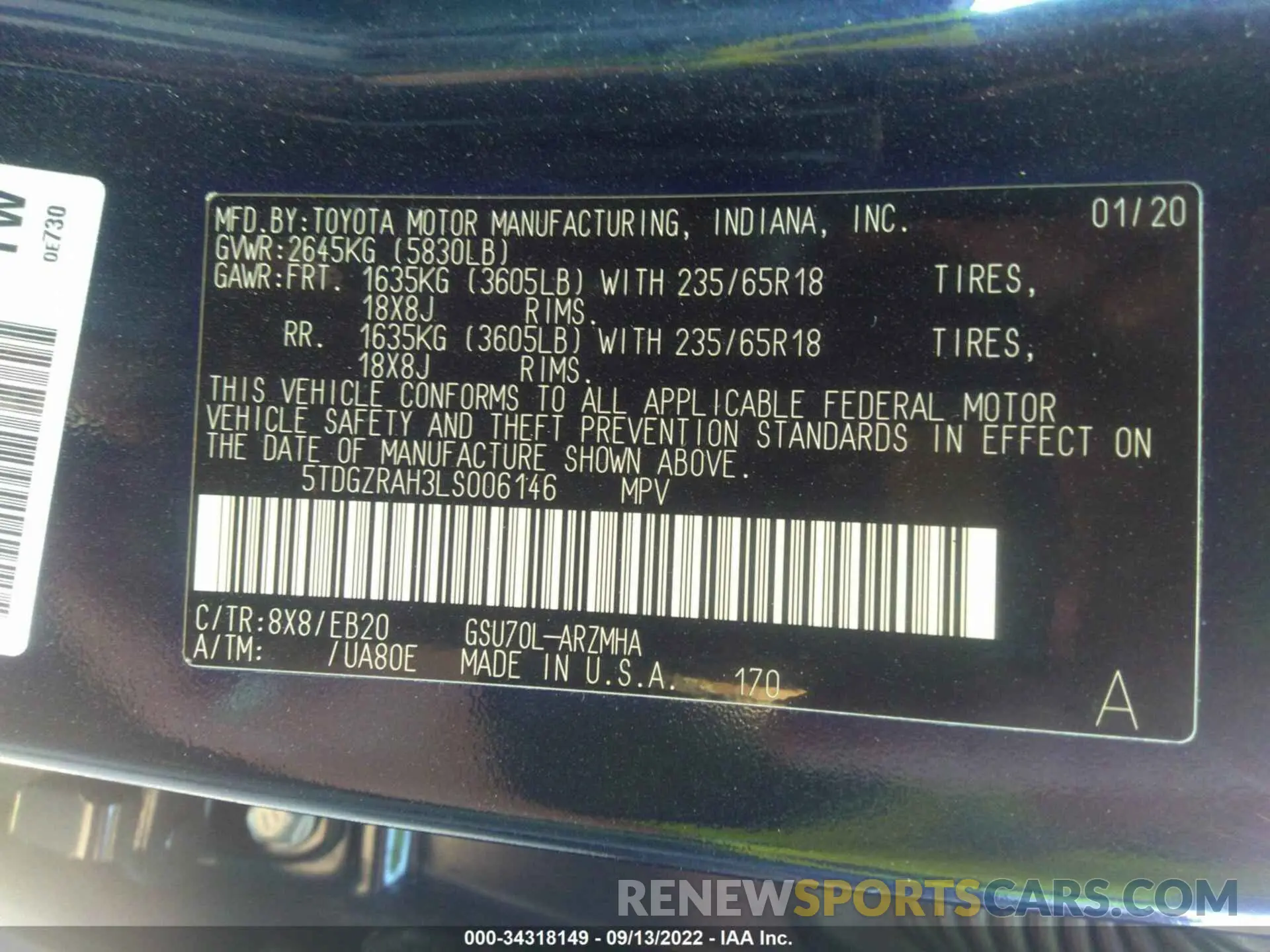 9 Фотография поврежденного автомобиля 5TDGZRAH3LS006146 TOYOTA HIGHLANDER 2020