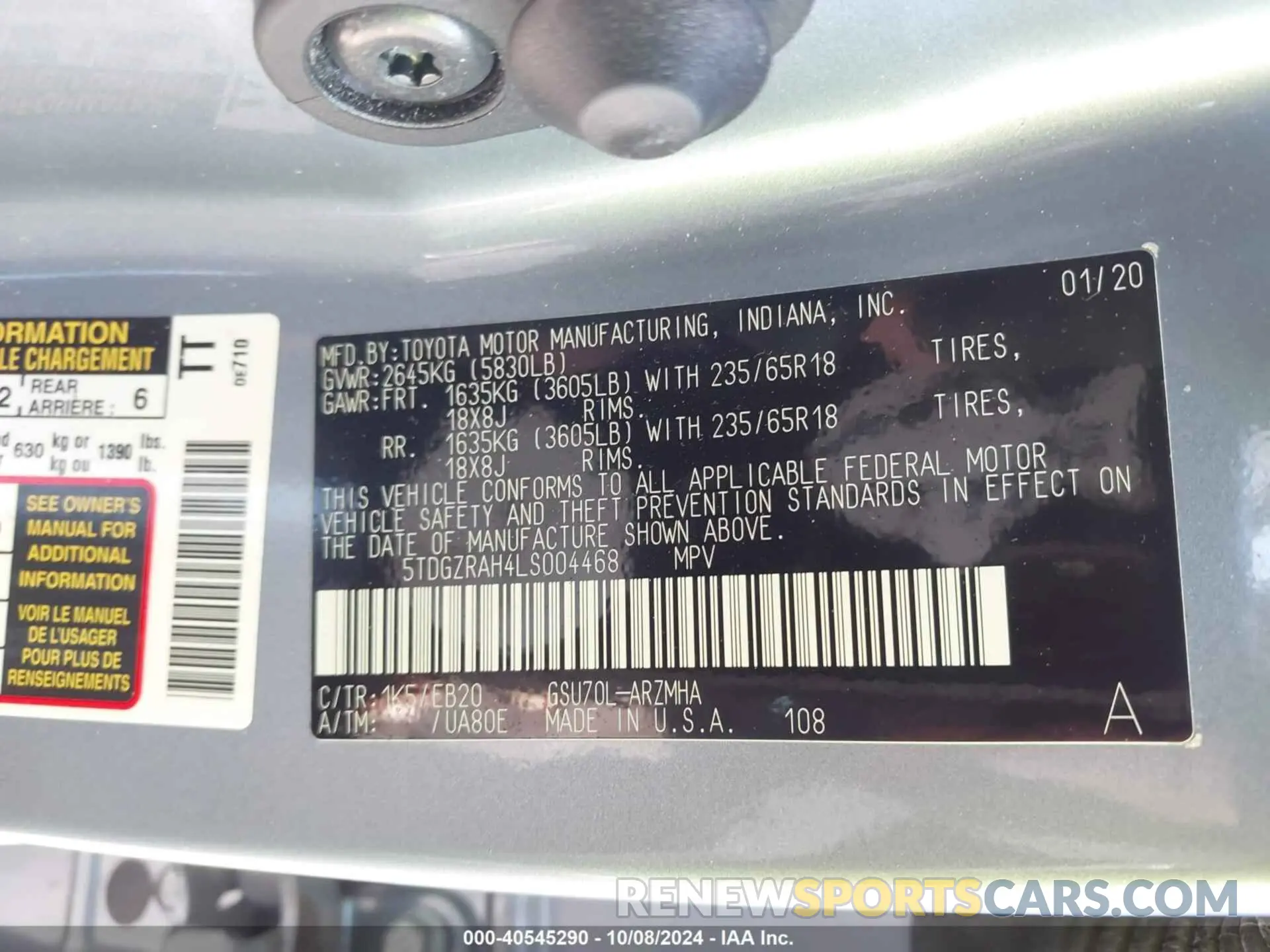 9 Фотография поврежденного автомобиля 5TDGZRAH4LS004468 TOYOTA HIGHLANDER 2020