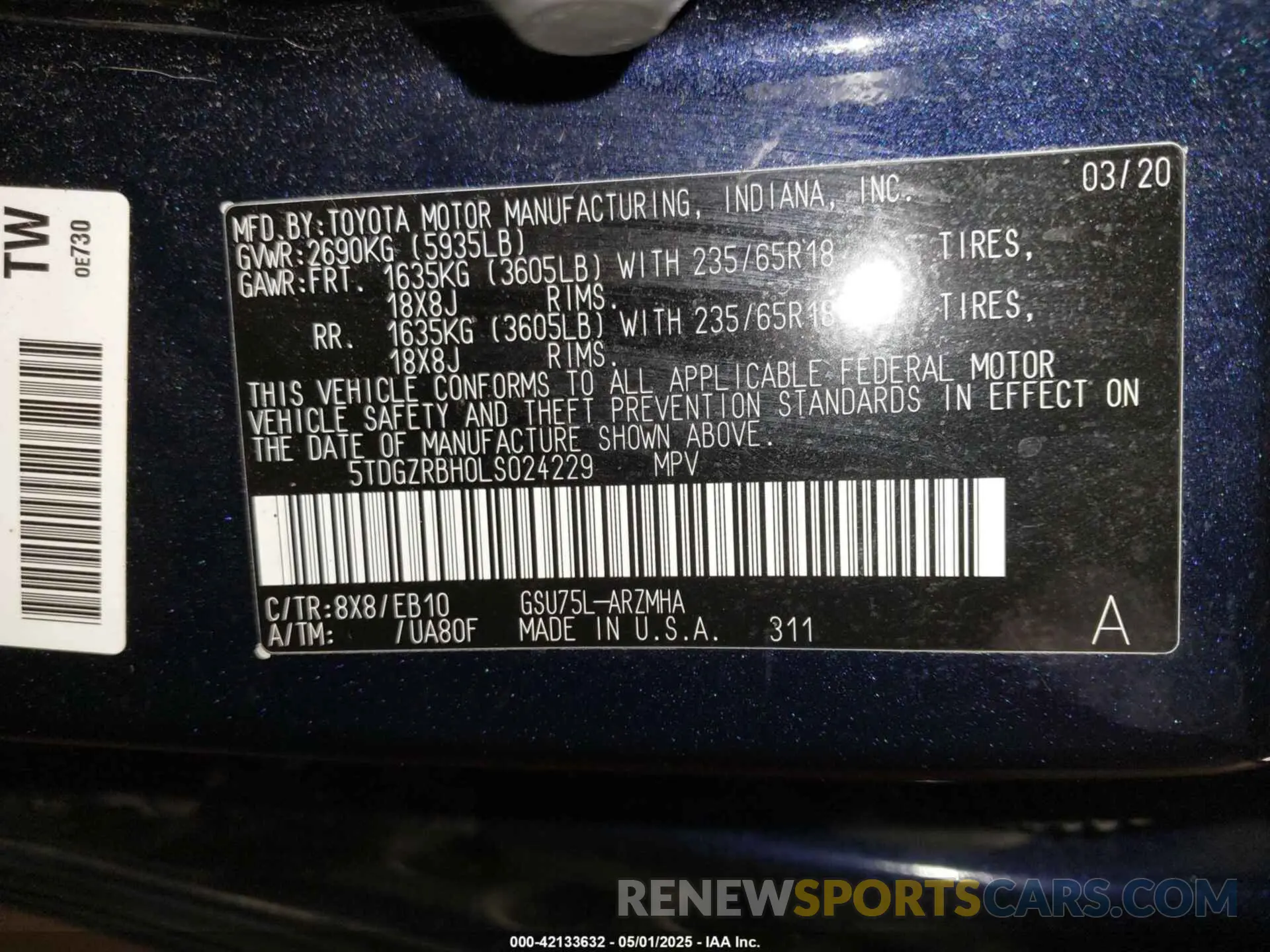 9 Фотография поврежденного автомобиля 5TDGZRBH0LS024229 TOYOTA HIGHLANDER 2020