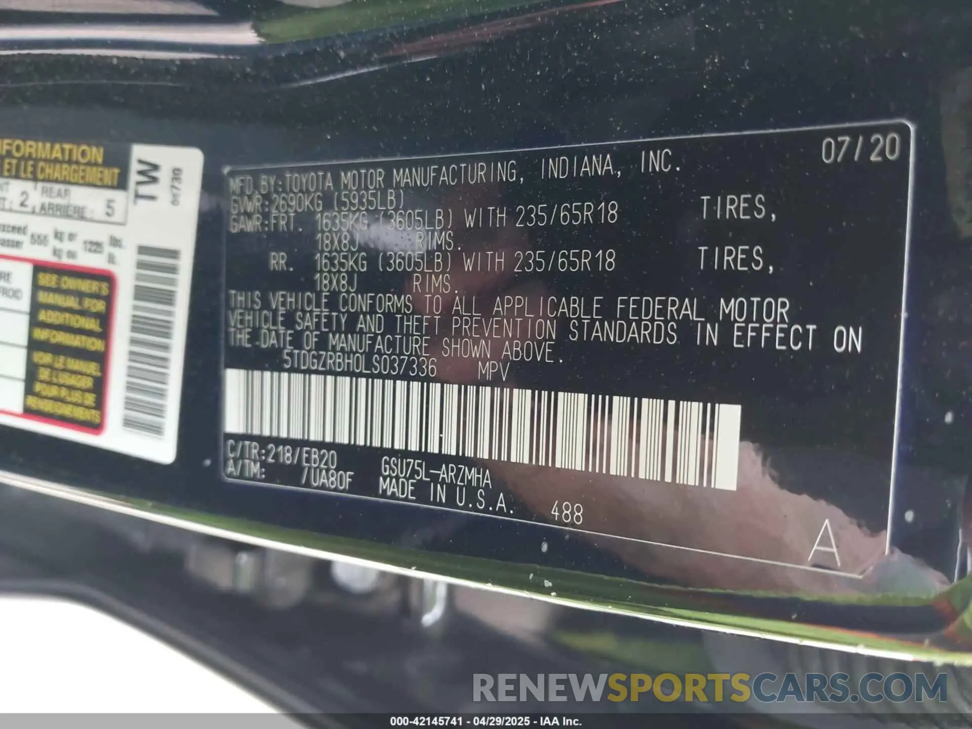 9 Фотография поврежденного автомобиля 5TDGZRBH0LS037336 TOYOTA HIGHLANDER 2020