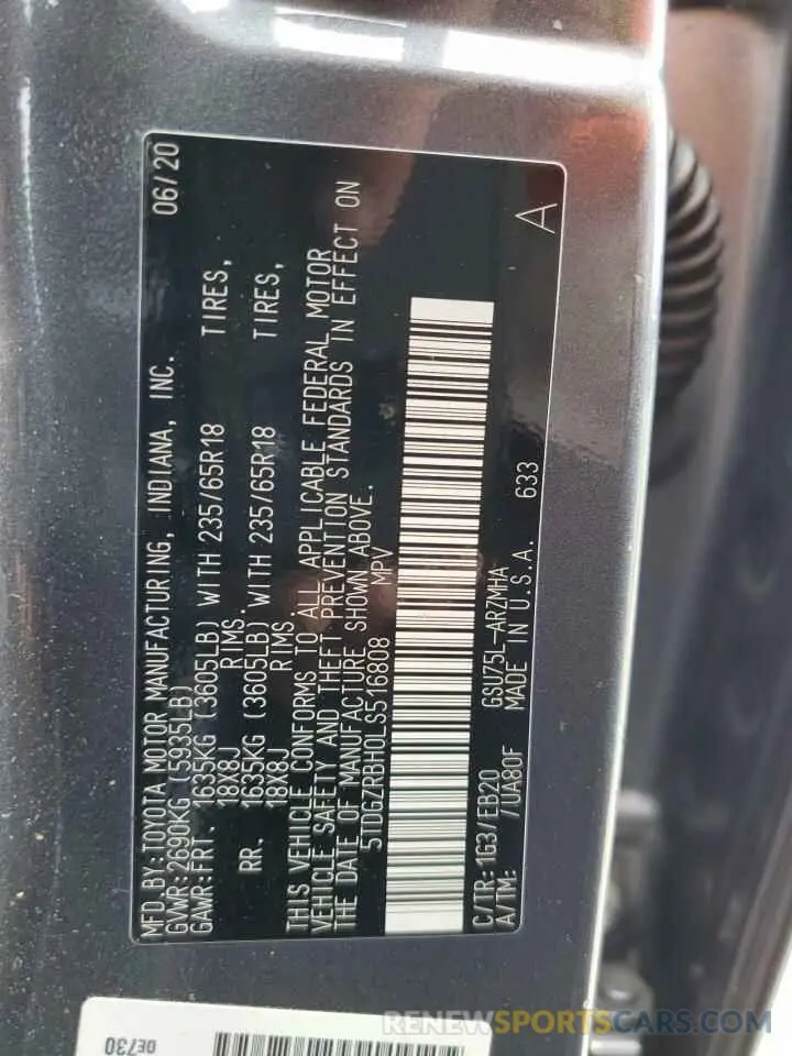 13 Фотография поврежденного автомобиля 5TDGZRBH0LS516808 TOYOTA HIGHLANDER 2020