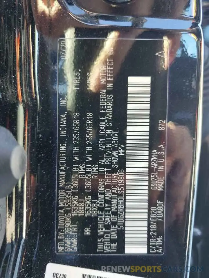 13 Фотография поврежденного автомобиля 5TDGZRBH0LS519806 TOYOTA HIGHLANDER 2020