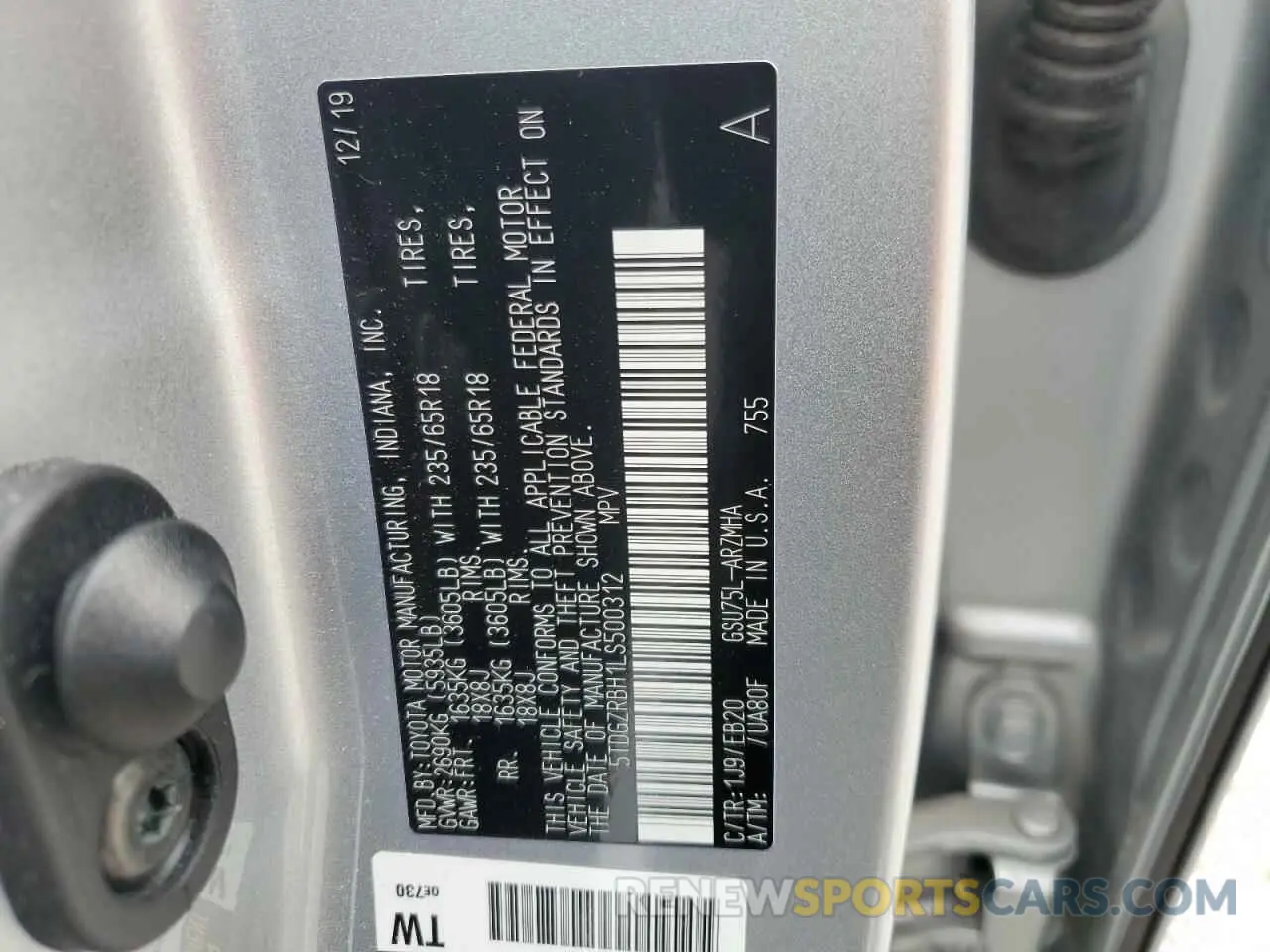 13 Фотография поврежденного автомобиля 5TDGZRBH1LS500312 TOYOTA HIGHLANDER 2020