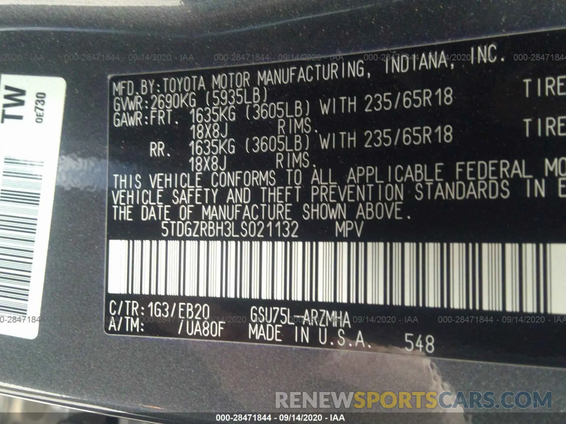 9 Photograph of a damaged car 5TDGZRBH3LS021132 TOYOTA HIGHLANDER 2020