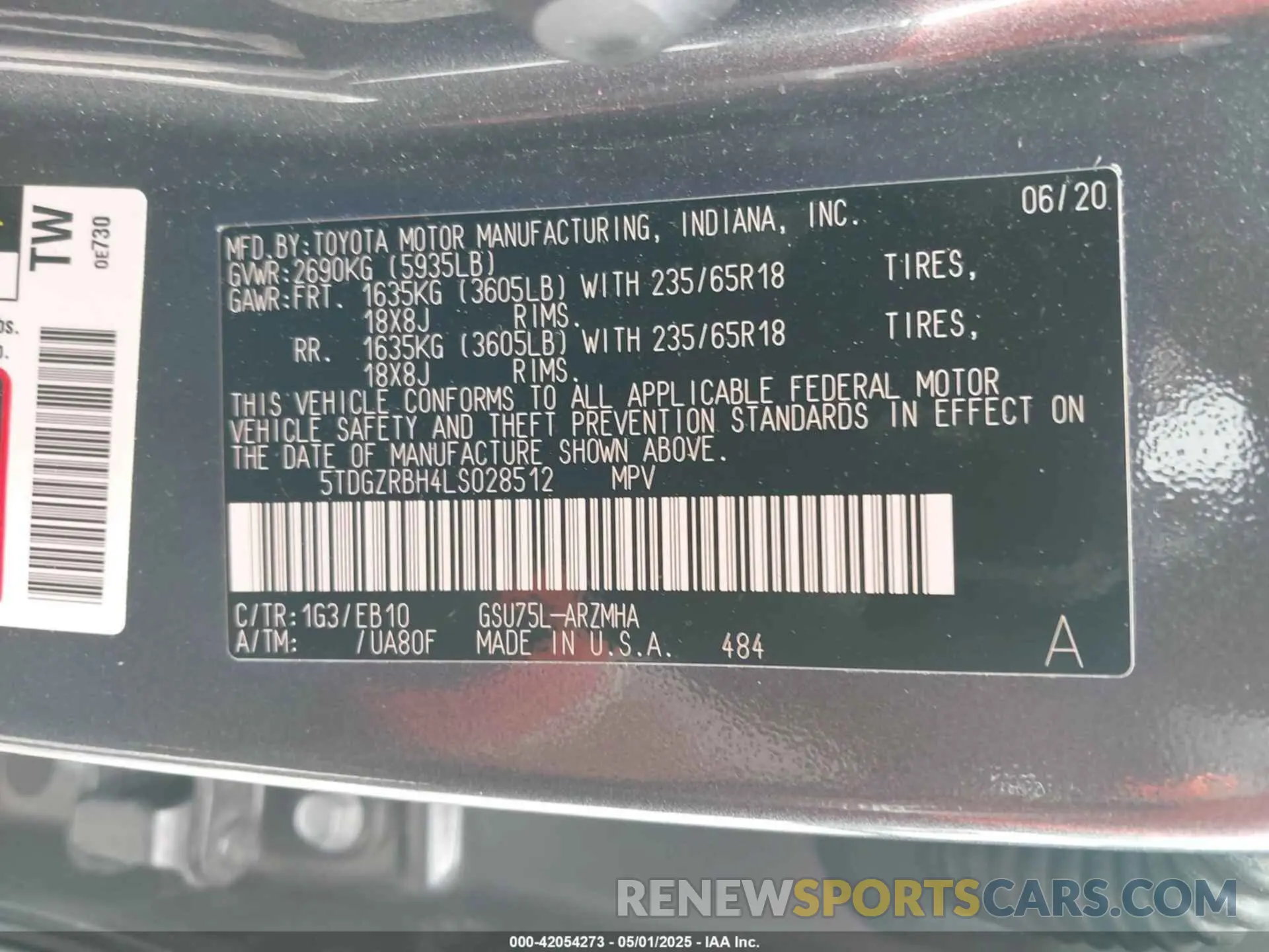 9 Photograph of a damaged car 5TDGZRBH4LS028512 TOYOTA HIGHLANDER 2020
