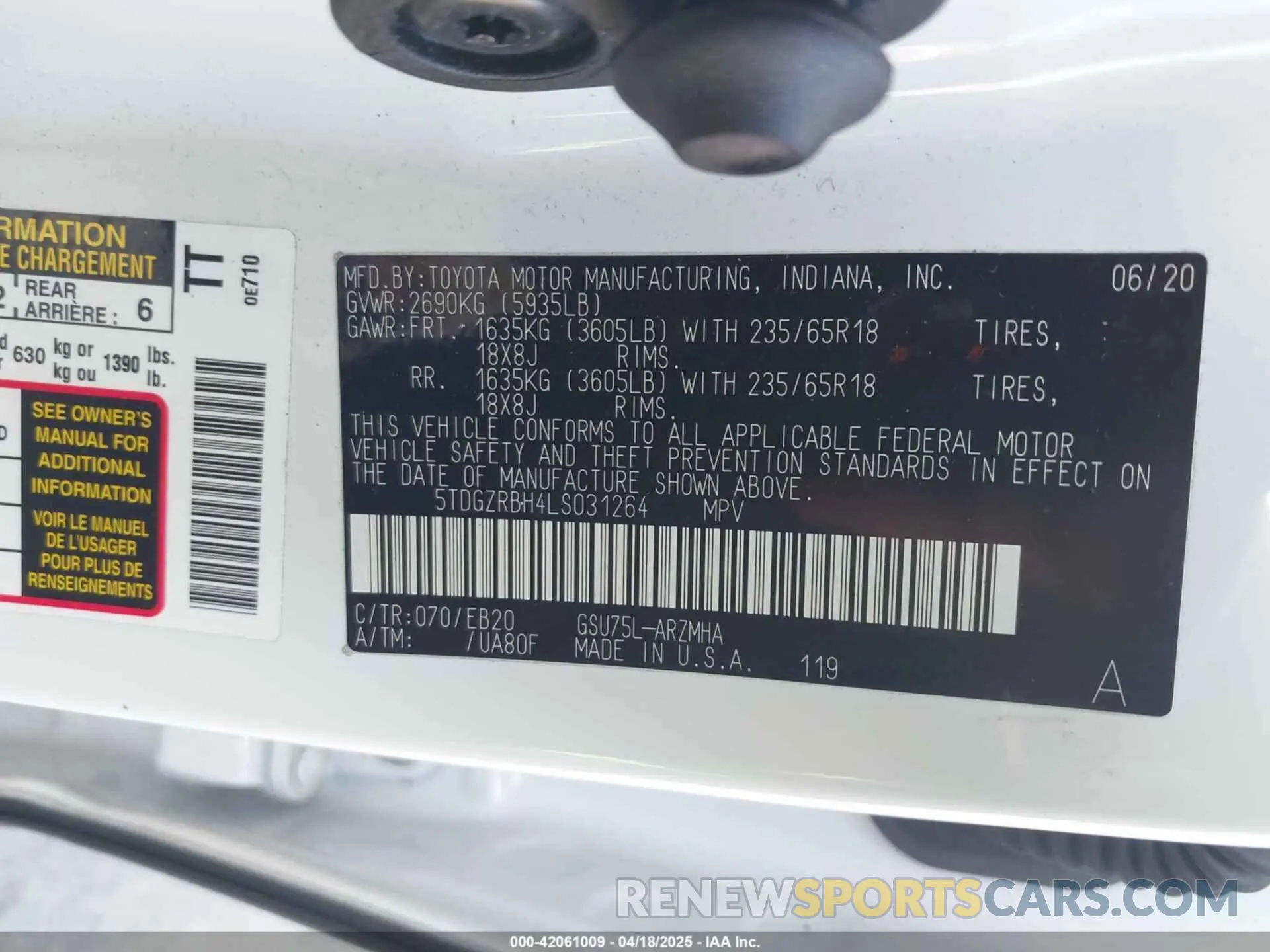 9 Фотография поврежденного автомобиля 5TDGZRBH4LS031264 TOYOTA HIGHLANDER 2020