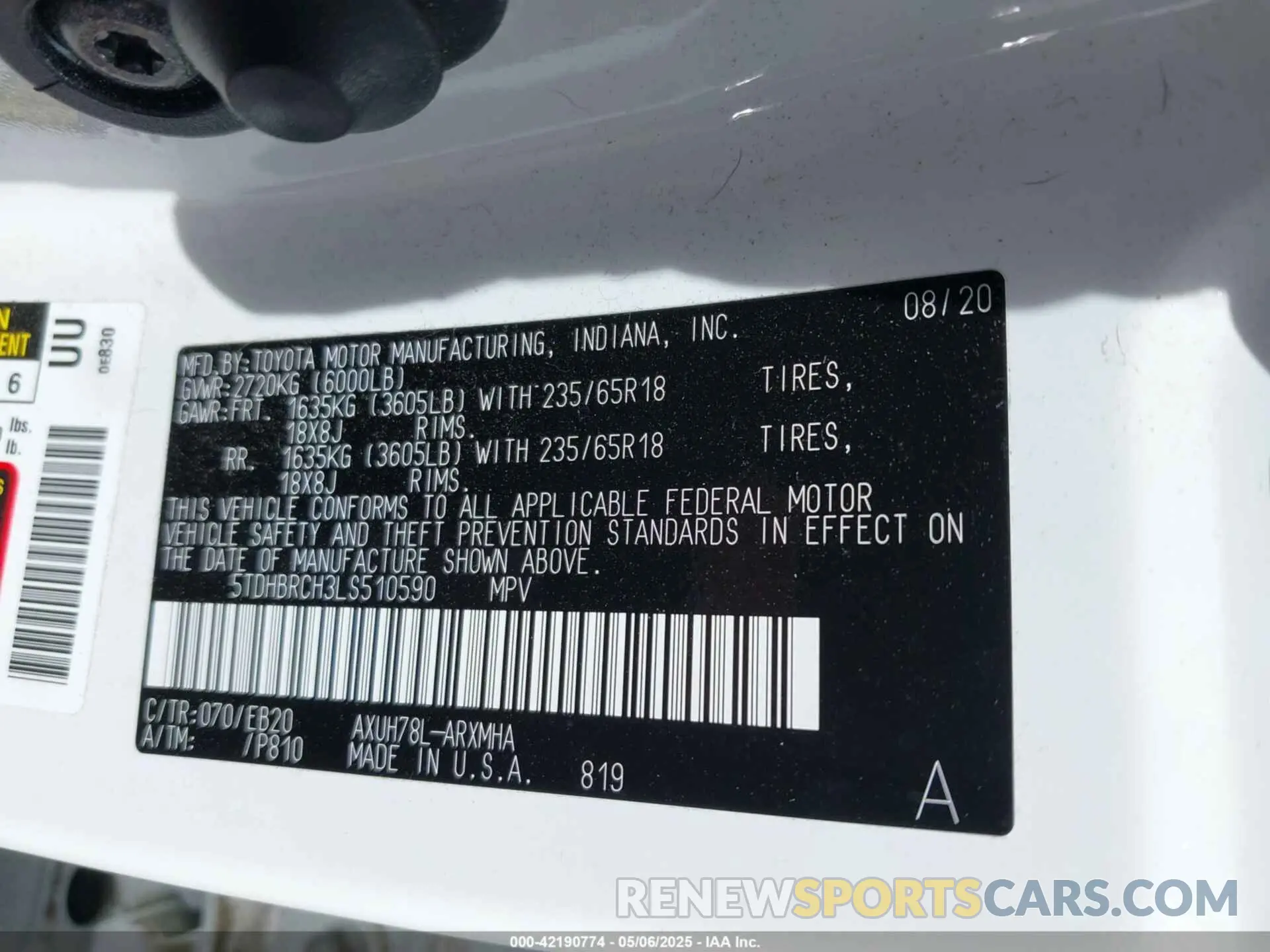 9 Фотография поврежденного автомобиля 5TDHBRCH3LS510590 TOYOTA HIGHLANDER 2020