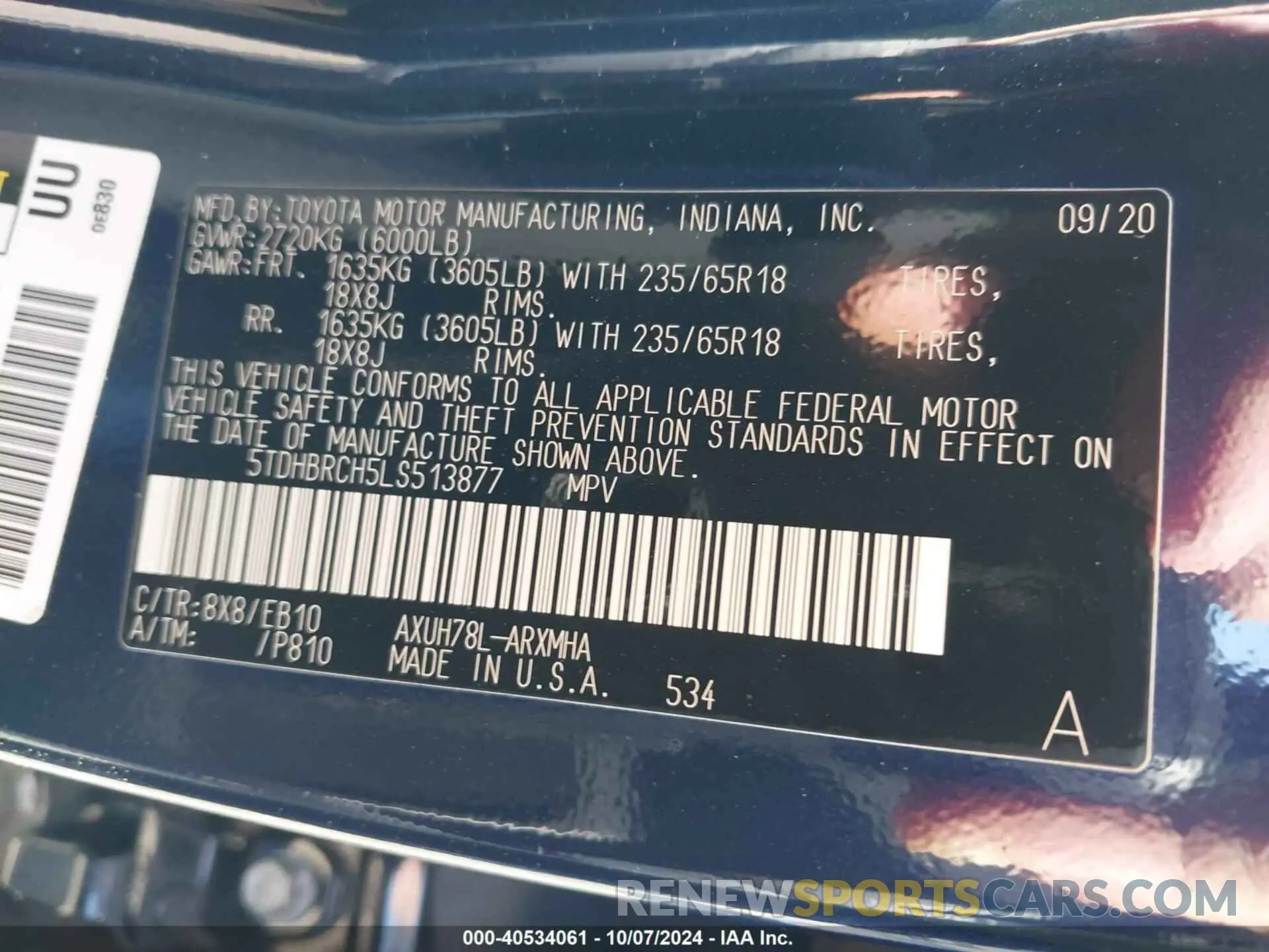 9 Фотография поврежденного автомобиля 5TDHBRCH5LS513877 TOYOTA HIGHLANDER 2020