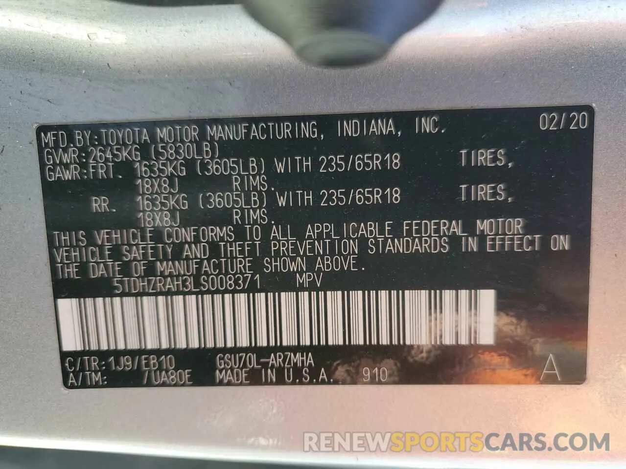 13 Фотография поврежденного автомобиля 5TDHZRAH3LS008371 TOYOTA HIGHLANDER 2020