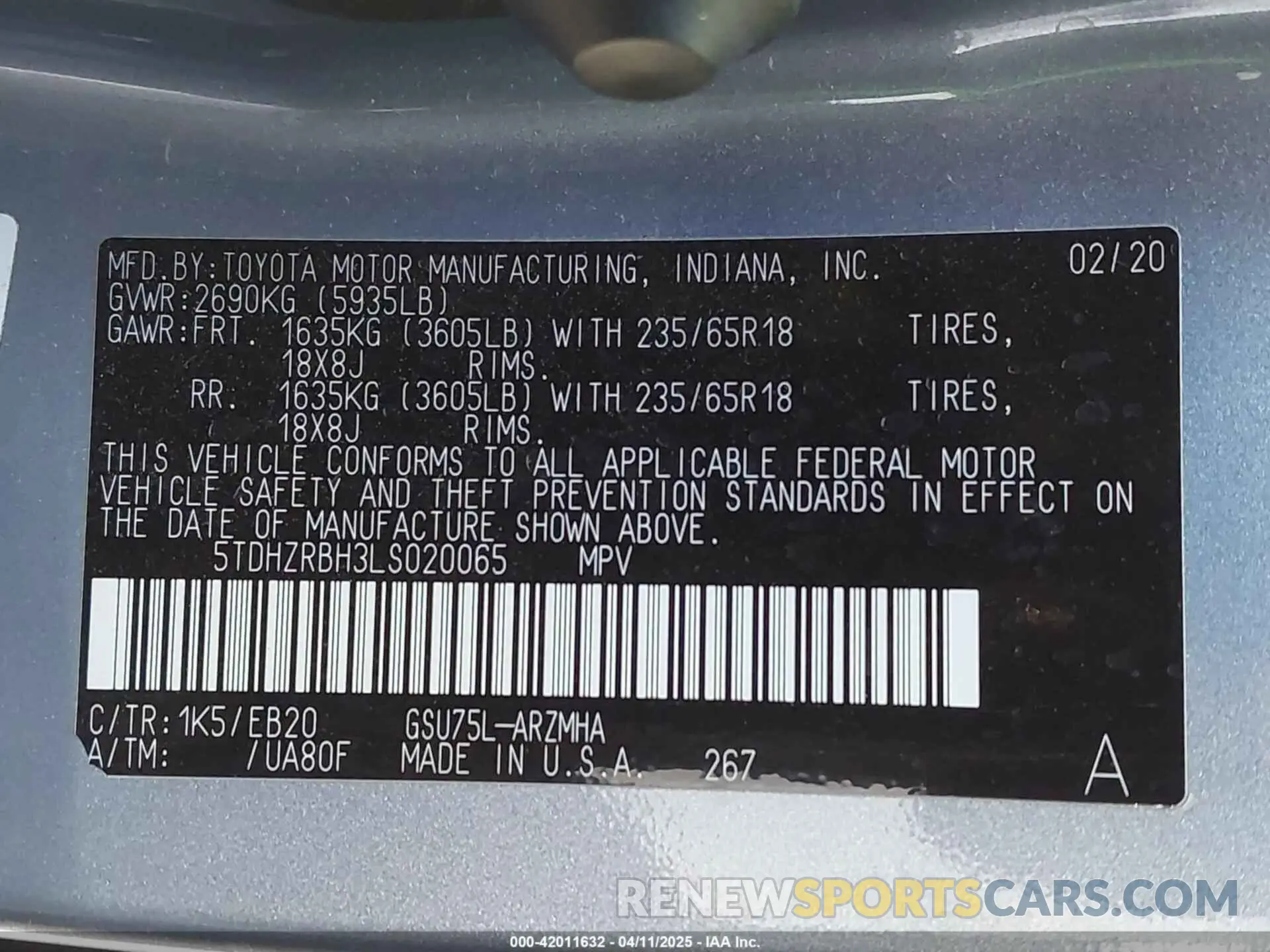 9 Photograph of a damaged car 5TDHZRBH3LS020065 TOYOTA HIGHLANDER 2020
