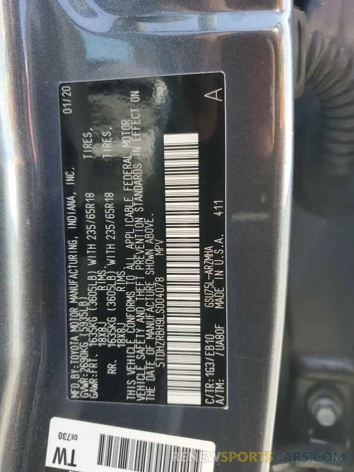 13 Фотография поврежденного автомобиля 5TDHZRBH9LS004078 TOYOTA HIGHLANDER 2020