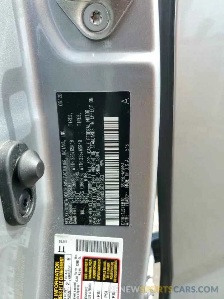 13 Фотография поврежденного автомобиля 5TDHZRBHXLS031953 TOYOTA HIGHLANDER 2020