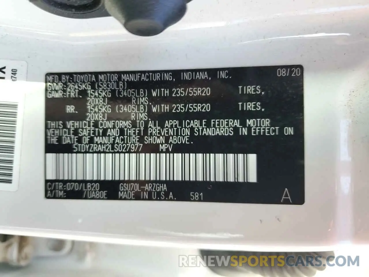 14 Photograph of a damaged car 5TDYZRAH2LS027977 TOYOTA HIGHLANDER 2020