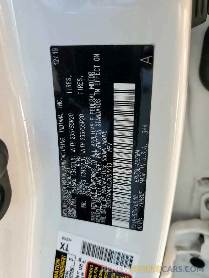 10 Photograph of a damaged car 5TDYZRAH3LS001713 TOYOTA HIGHLANDER 2020